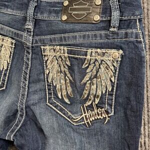 Harley Davidson Vintage Angel Wing Jeans Women 8 Y2K Biker Rhinestone Bootcut